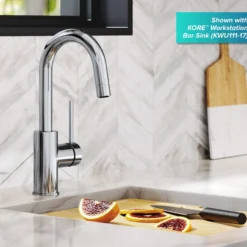 Single Handle Kitchen Bar Faucet with QuickDock Top Mount Installation Assembly in Chrome