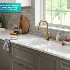 Single Handle Pull Down Kitchen Faucet with QuickDock Top Mount Installation Assembly in Spot-Free Brushed Brass