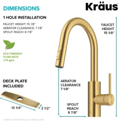 Single Handle Pull Down Kitchen Faucet with QuickDock Top Mount Installation Assembly in Spot-Free Brushed Brass