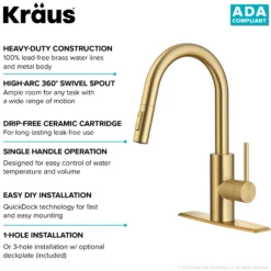 Single Handle Pull Down Kitchen Faucet with QuickDock Top Mount Installation Assembly in Spot-Free Brushed Brass