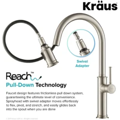 Single Handle Pull Down Kitchen Faucet with Deck Plate and Soap Dispenser in all-Brite Spot Free Stainless Steel