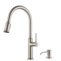 Single Handle Pull Down Kitchen Faucet with Deck Plate and Soap Dispenser in all-Brite Spot Free Stainless Steel