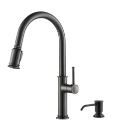 Single Handle Pull Down Kitchen Faucet with Deck Plate and Soap Dispenser in Oil Rubbed Bronze