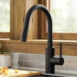 Single Handle Pull Down Kitchen Faucet with QuickDock Top Mount Installation Assembly in Matte Black