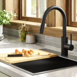 Single Handle Pull Down Kitchen Faucet with QuickDock Top Mount Installation Assembly in Matte Black