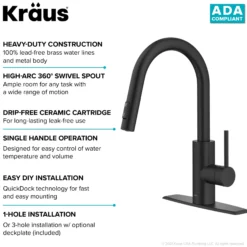 Single Handle Pull Down Kitchen Faucet with QuickDock Top Mount Installation Assembly in Matte Black