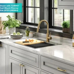 Single Handle Pull Down Kitchen Faucet with QuickDock Top Mount Installation Assembly in Spot Free Antique Champagne Bronze