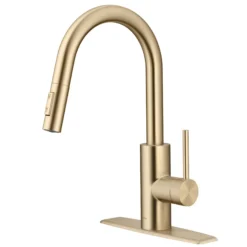 Single Handle Pull Down Kitchen Faucet with QuickDock Top Mount Installation Assembly in Spot Free Antique Champagne Bronze