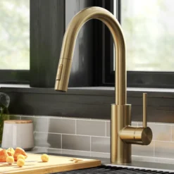 Single Handle Pull Down Kitchen Faucet with QuickDock Top Mount Installation Assembly in Spot Free Antique Champagne Bronze