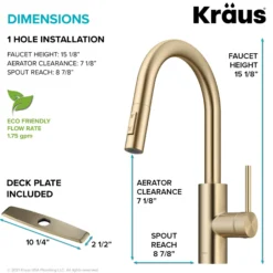Single Handle Pull Down Kitchen Faucet with QuickDock Top Mount Installation Assembly in Spot Free Antique Champagne Bronze