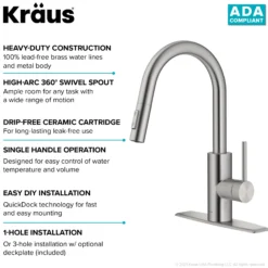 Single Handle Pull Down Kitchen Faucet with QuickDock Top Mount Installation Assembly in Spot Free Stainless Steel