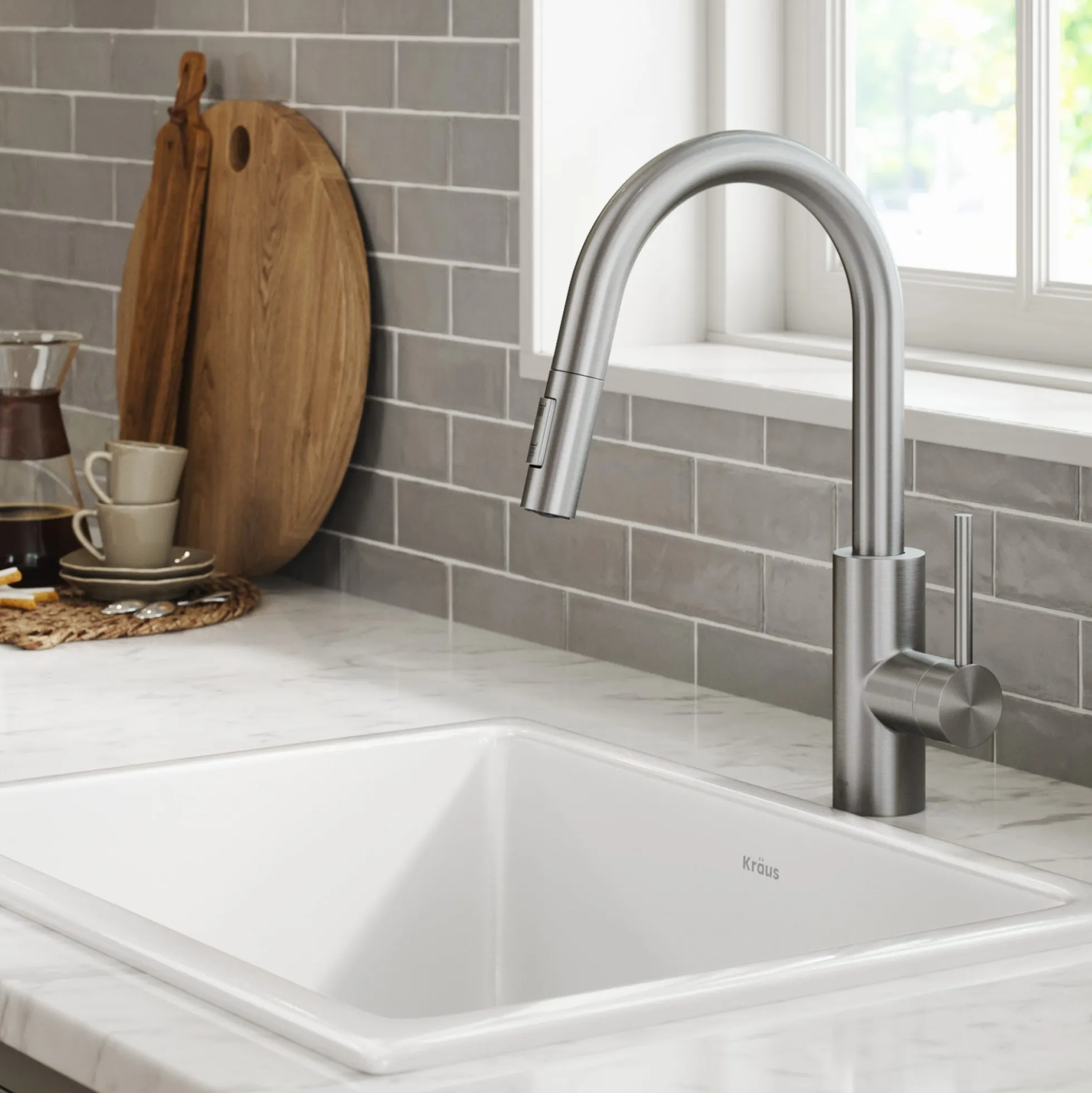 Single Handle Pull Down Kitchen Faucet with QuickDock Top Mount Installation Assembly in Spot Free Stainless Steel