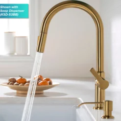 Single Handle Pull Down Kitchen Faucet in Spot-Free Brushed Brass