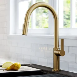 Single Handle Pull Down Kitchen Faucet in Spot-Free Brushed Brass