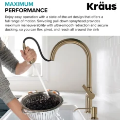 Single Handle Pull Down Kitchen Faucet in Spot-Free Brushed Brass