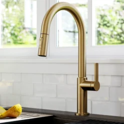 Single Handle Pull Down Kitchen Faucet in Spot-Free Brushed Brass