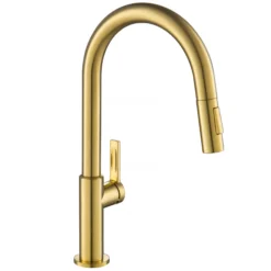 Single Handle Pull Down Kitchen Faucet in Spot-Free Brushed Brass
