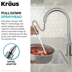 Single Handle Pull Down Kitchen Faucet in Spot-Free Brushed Brass / Matte Black