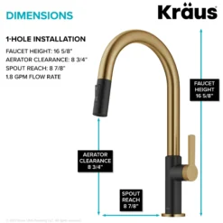 Single Handle Pull Down Kitchen Faucet in Spot-Free Brushed Brass / Matte Black