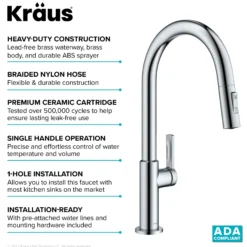 Single Handle Pull Down Kitchen Faucet in Chrome