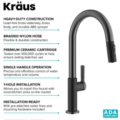 Single Handle Pull Down Kitchen Faucet in Matte Black / Spot Free Black Stainless Steel