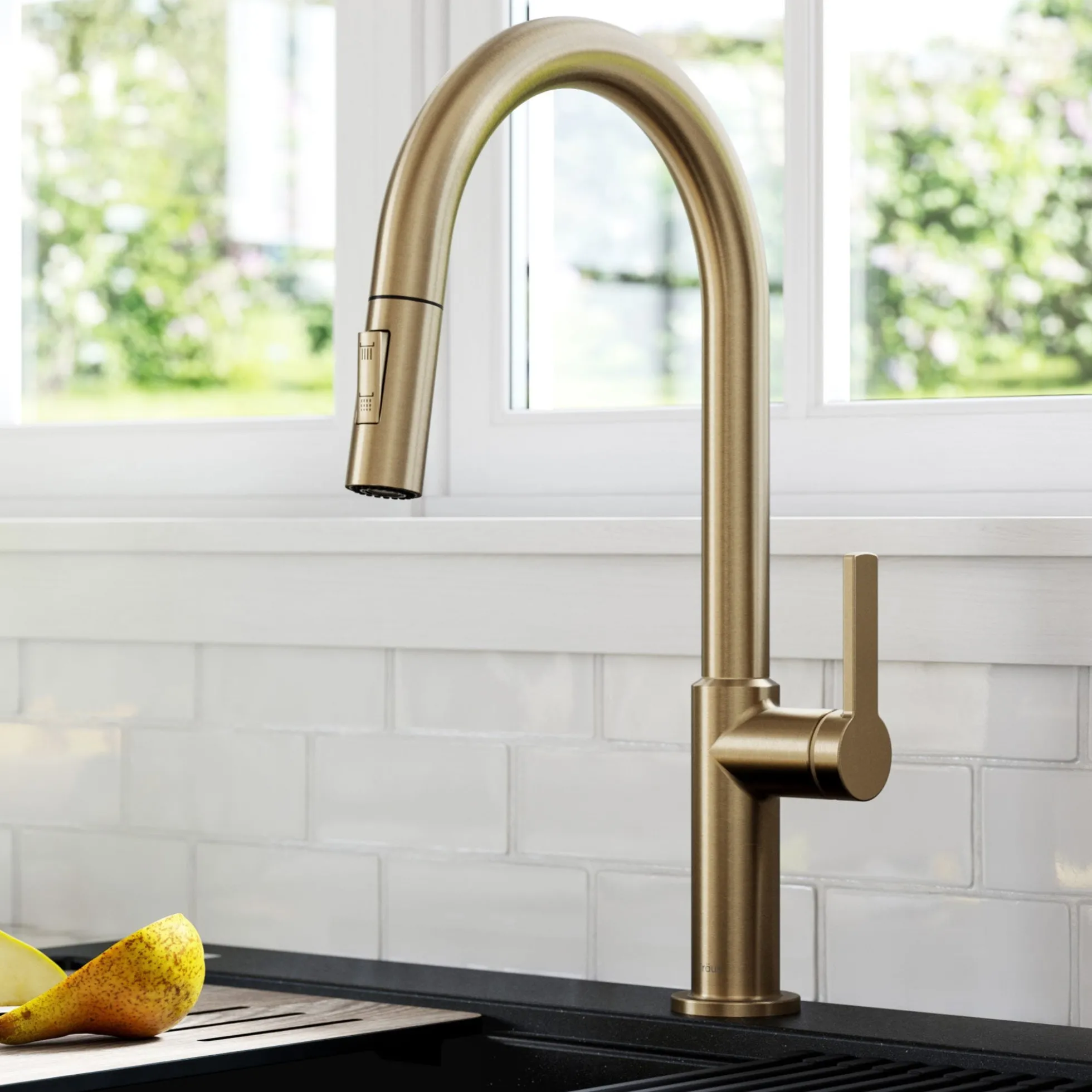 Single Handle Pull Down Kitchen Faucet in Spot Free Antique Champagne Bronze