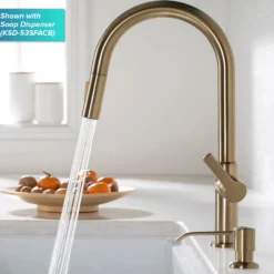 Single Handle Pull Down Kitchen Faucet in Spot Free Antique Champagne Bronze