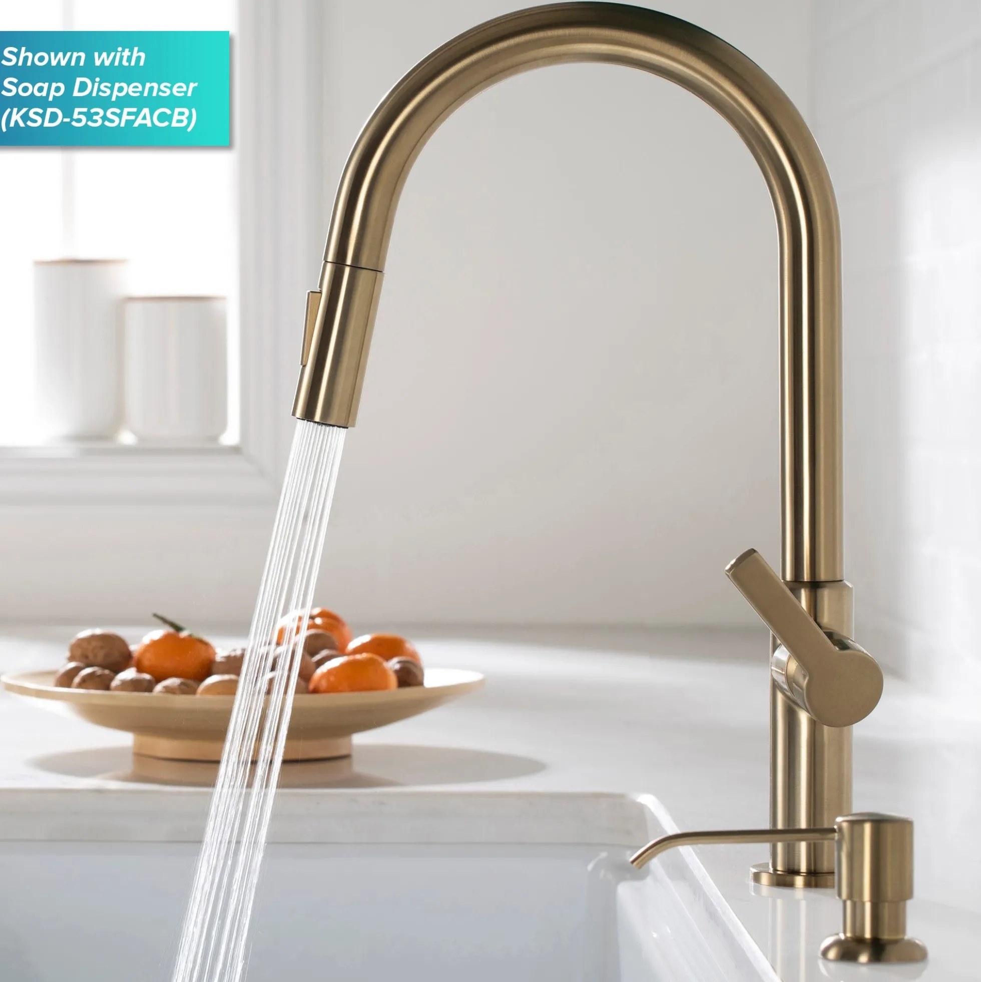 Single Handle Pull Down Kitchen Faucet in Spot Free Antique Champagne Bronze