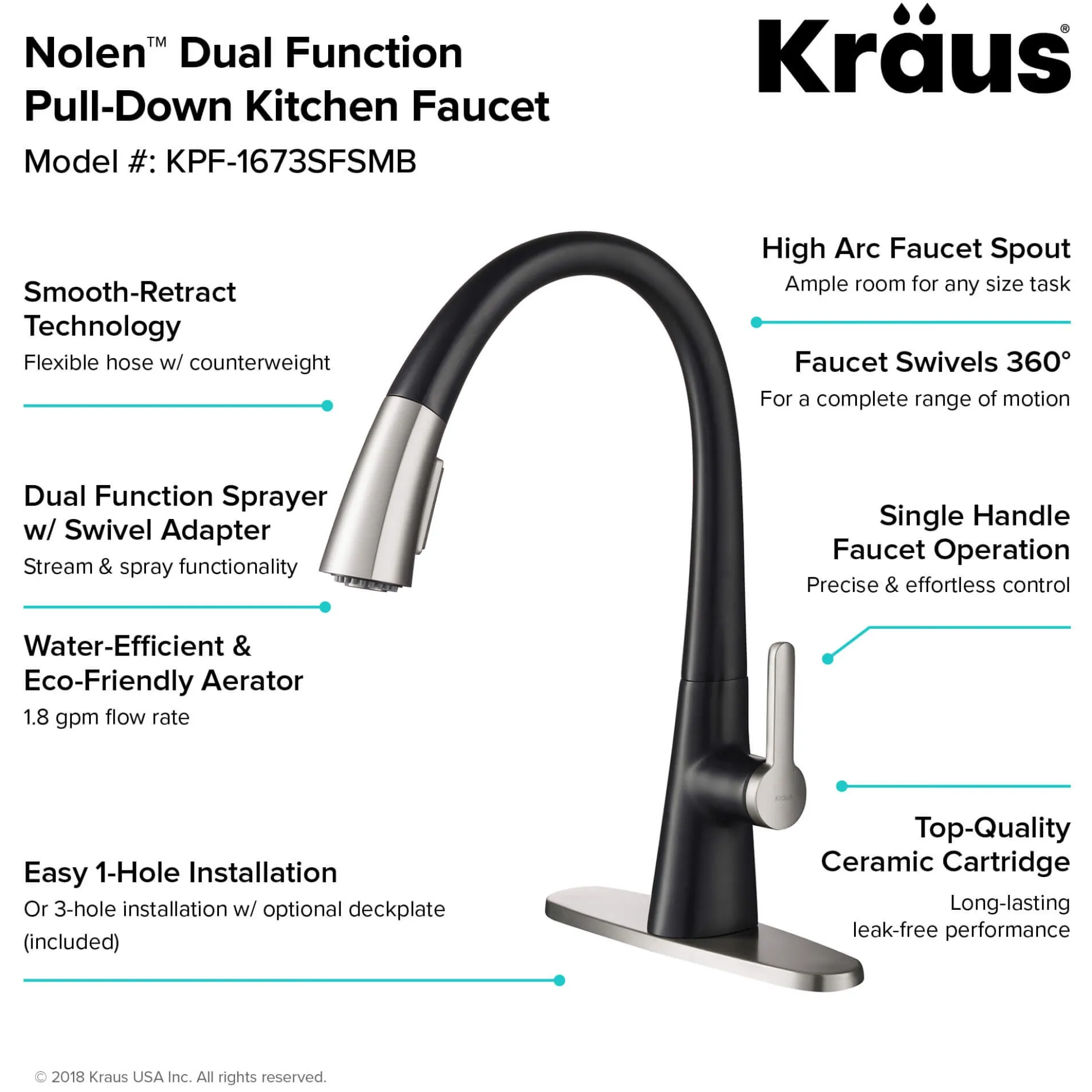 Single Handle Pull-Down Kitchen Faucet in Spot Free Stainless Steel/Matte Black