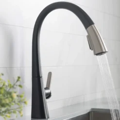 Single Handle Pull-Down Kitchen Faucet in Spot Free Stainless Steel/Matte Black