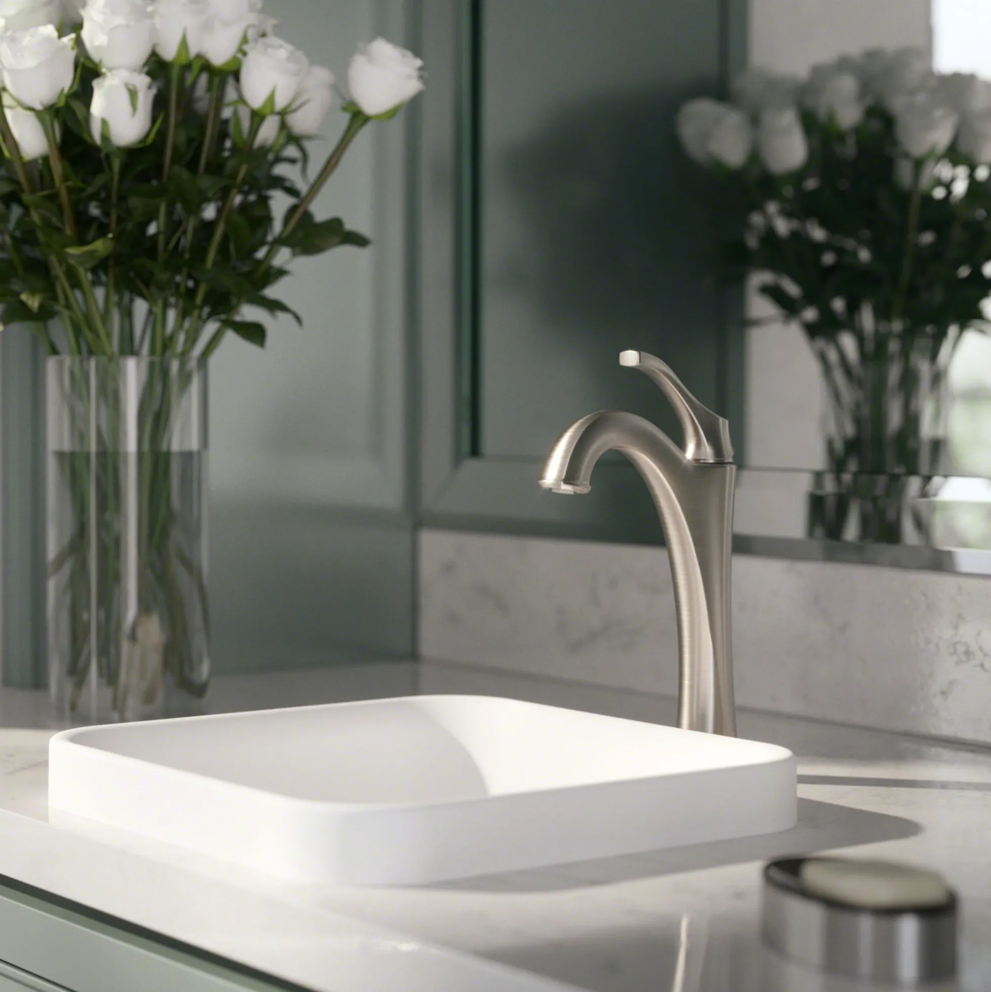 Single Handle Vessel Bathroom Faucet with Pop-Up Drain in Spot Free Stainless Steel