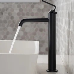 Single Handle Vessel Bathroom Faucet with Pop-Up Drain in Matte Black