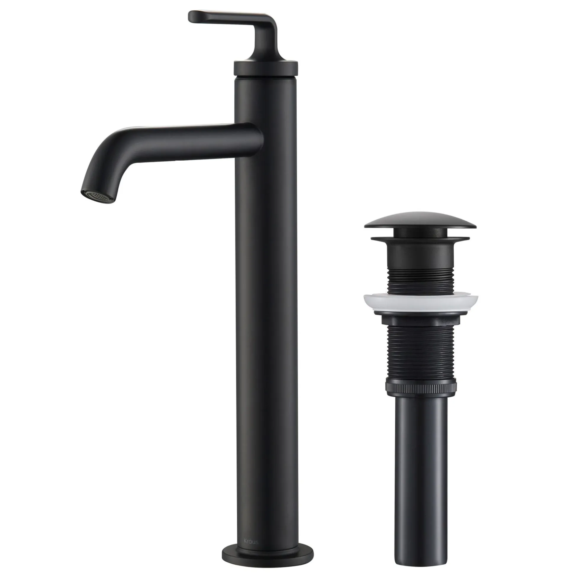 Single Handle Vessel Bathroom Faucet with Pop-Up Drain in Matte Black