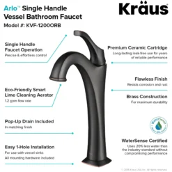 Single Handle Vessel Bathroom Faucet with Pop-Up Drain in Oil Rubbed Bronze