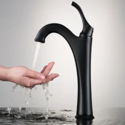 Single Handle Vessel Bathroom Faucet with Pop-Up Drain in Matte Black
