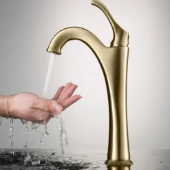 Single Handle Vessel Bathroom Faucet with Pop-Up Drain in Brushed Gold