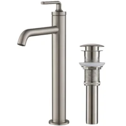 Single Handle Vessel Bathroom Faucet with Pop-Up Drain in Spot Free Stainless Steel