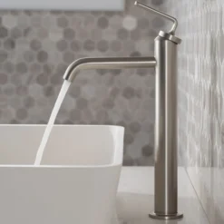 Single Handle Vessel Bathroom Faucet with Pop-Up Drain in Spot Free Stainless Steel