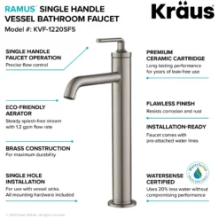 Single Handle Vessel Bathroom Faucet with Pop-Up Drain in Spot Free Stainless Steel