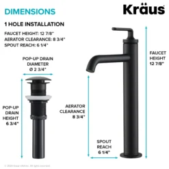 Single Handle Vessel Bathroom Faucet with Pop-Up Drain in Matte Black (2-Pack)