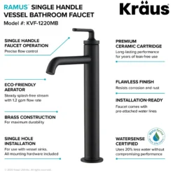 Single Handle Vessel Bathroom Faucet with Pop-Up Drain in Matte Black (2-Pack)