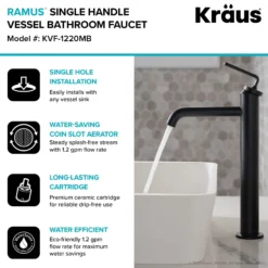 Single Handle Vessel Bathroom Faucet with Pop-Up Drain in Matte Black (2-Pack)