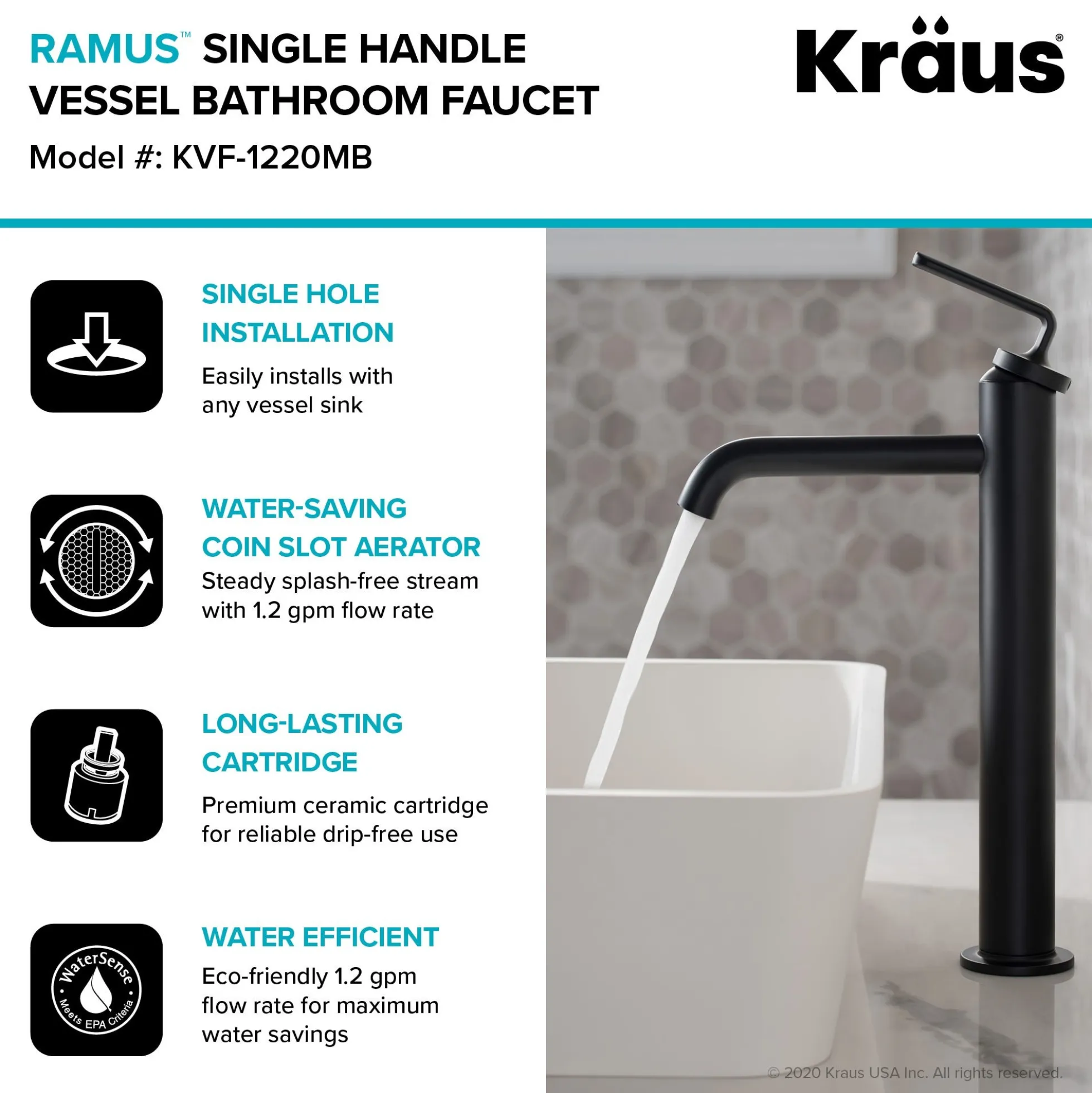 Single Handle Vessel Bathroom Faucet with Pop-Up Drain in Matte Black (2-Pack)