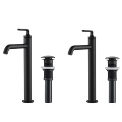 Single Handle Vessel Bathroom Faucet with Pop-Up Drain in Matte Black (2-Pack)