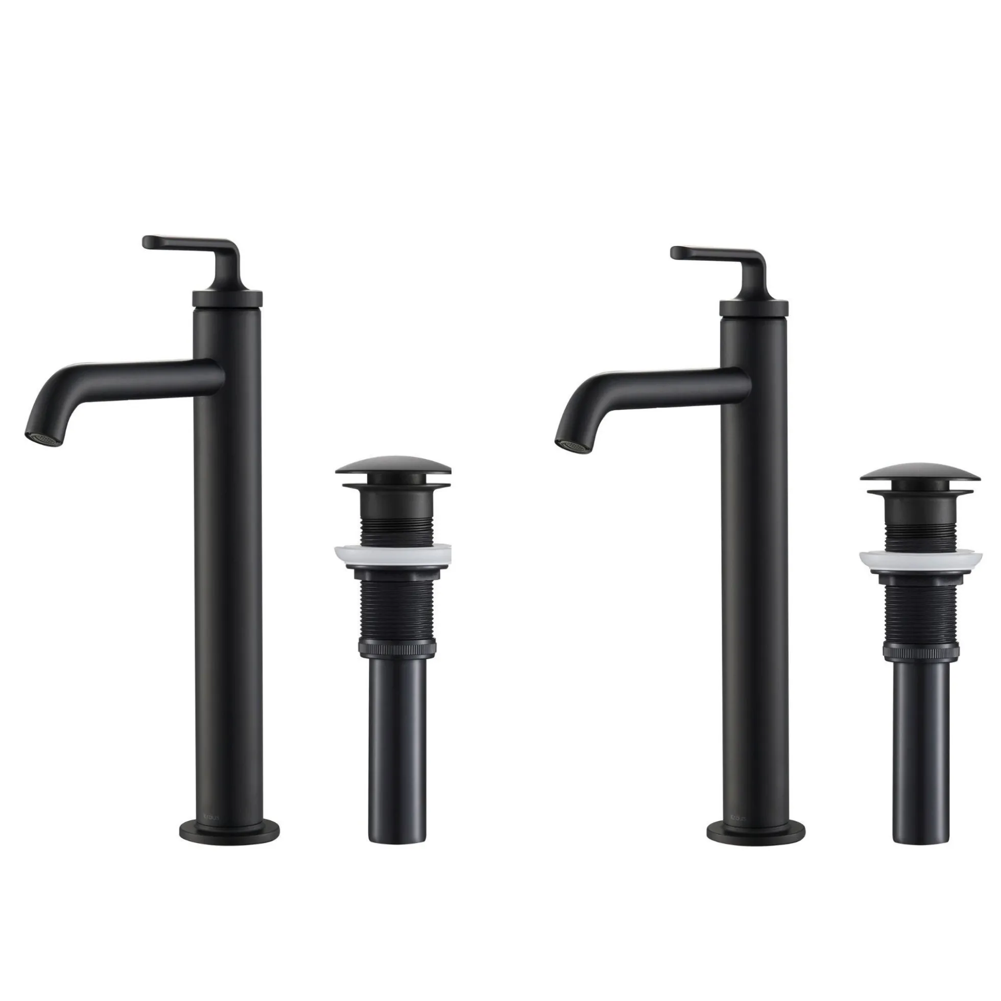Single Handle Vessel Bathroom Faucet with Pop-Up Drain in Matte Black (2-Pack)