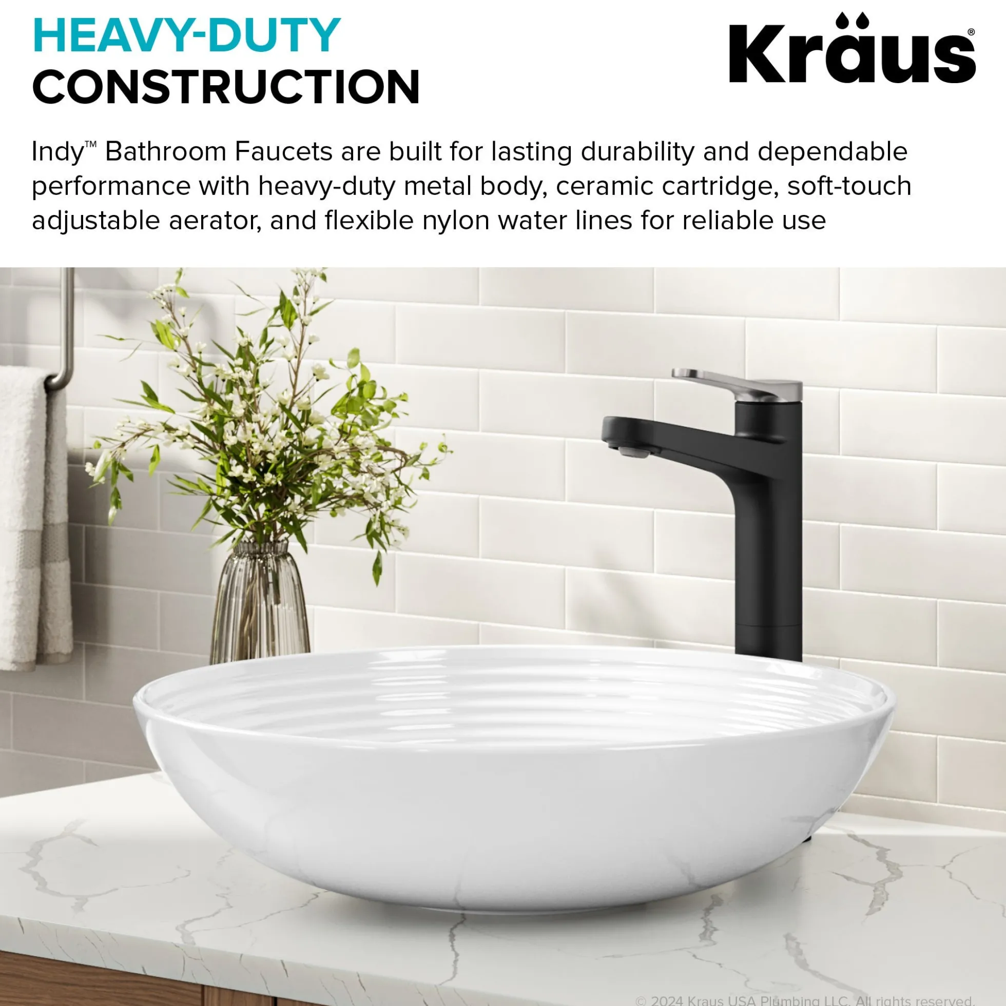 Single Handle Vessel Bathroom Faucet in Spot-Free Brushed Nickel / Matte Black with Pop Up Drain and Supply Lines