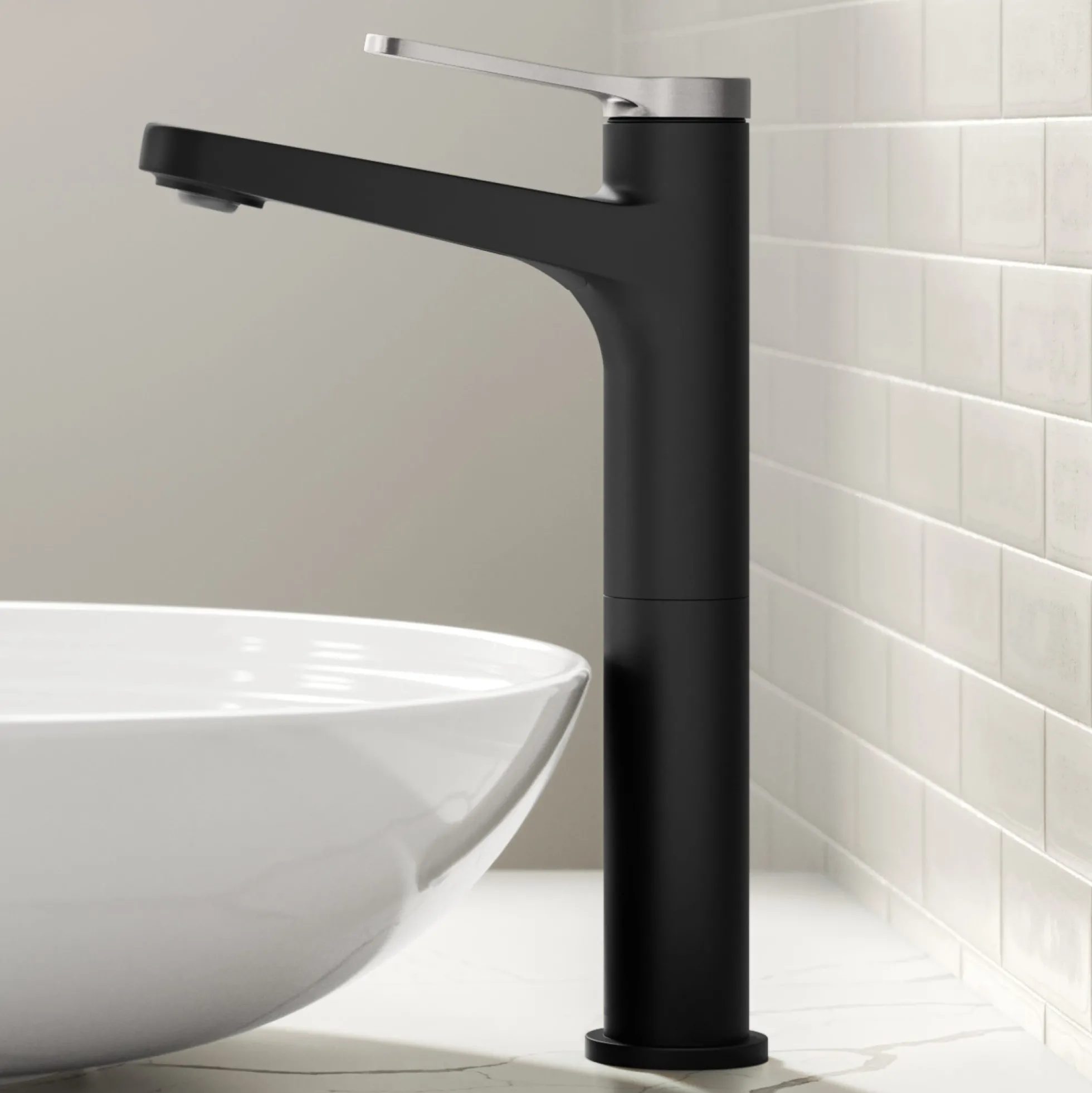 Single Handle Vessel Bathroom Faucet in Spot-Free Brushed Nickel / Matte Black with Pop Up Drain and Supply Lines