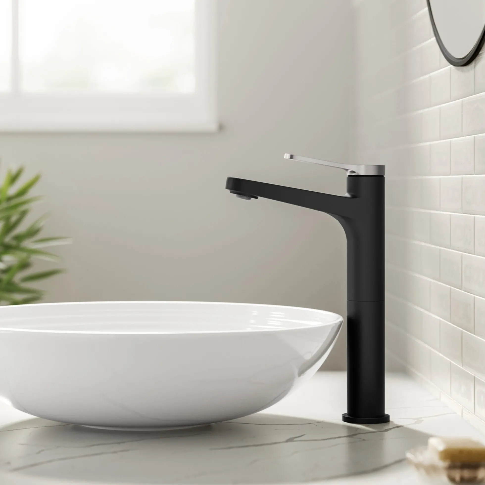 Single Handle Vessel Bathroom Faucet in Spot-Free Brushed Nickel / Matte Black with Pop Up Drain and Supply Lines