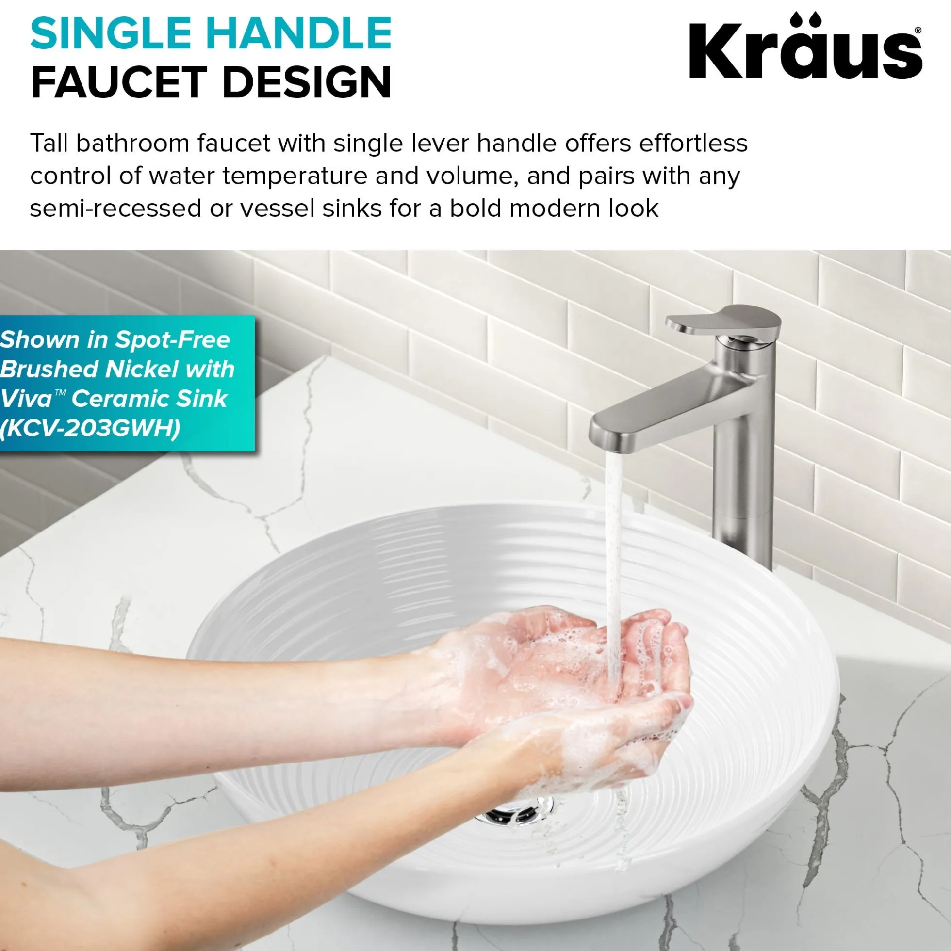 Single Handle Vessel Bathroom Faucet in Spot-Free Brushed Nickel / Matte Black with Pop Up Drain and Supply Lines