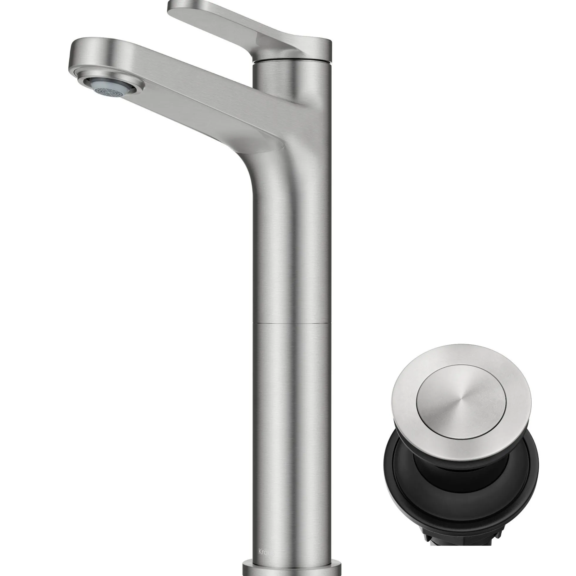 Single Handle Vessel Bathroom Faucet in Spot-Free Brushed Nickel with Pop Up Drain and Supply Lines